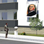 Sivil Mustafa Kemal Atatürk Portre Cephe Poster Bayrak -1,5x2,25 Metre