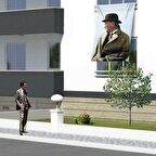 Sivil Mustafa Kemal Atatürk Poster Cephe Bayrağı - 1,5x2,25 Metre