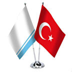 Dağlık Altay - Türkiye -ikili Saten Masa Bayrağı