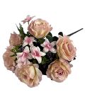 Yapay Çiçek Büyük Demet 6 Kafalı Gül Demeti Ve Cipsolu PEMBE AÇIK