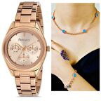 Ferrucci Çelik Su Geçirmez Spor Model Şık Kadın Kol Saat+Nazarlıklı Set Hediye