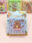 Capybara Sulu Pullu Anahtarlıklı Stickerlı Kapibara Not Defteri (7,5x7,5 cm) - Luck