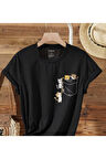 Kadın Kedi Cep Baskılı Regular T-shirt