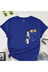 Kadın Kedi Cep Baskılı Regular T-shirt