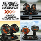 Üniversal Oto Ofis Araç İçi Torpido Üstü Vantilatör Çift Başlıklı USB Girişli 2 Kademeli Soğutucu Fan 360° Dönebilen Ultra Sessiz Oynar Başlıklı Araç Fanı
