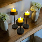 ALCAN D 3 Lü Şamdan Set Mum Led Birlikte