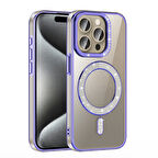 iPhone 15 Pro Kılıf Pırlanta Taş Tasarımlı M-safe Şarj Özellikli Karetta Silikon Kapak