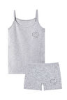 Öts Kız Çocuk Atlet Boxer Likralı Taş Baskılı Gri Kedi (%96 Pamuk - %4 Elastan)
