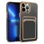 iPhone 12 Pro Max Kılıf Kartlıklı Kamera Korumalı Altın Kenar Tasarım Silikon
