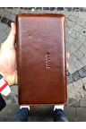 Unisex Taba Hakiki Deri Telefon Bölmeli Kartlıklı Cüzdan