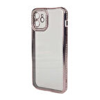 iPhone 12 Kılıf Şeffaf Arka Yüzey Kamera ve Kenarları Taşlı Silikon