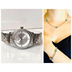 Ferrucci Silver Çelik Şık Kadın Kol Saati+Nazarlıklı Set Hediye