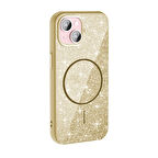 iPhone 15 Plus Kılıf Magsafe Şarj Özellikli Parlayan Simli Okso Kapak