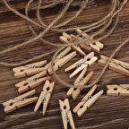 İp Hediyeli Mini Mandal 50 Adet Fotoğraf Mandalı Süsleme Mandalı