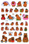 Sticker Kabartmalı A4 Boyutunda Stiker Defter, Planlayıcı Etiket-(lim565) - Capybara Meyveler