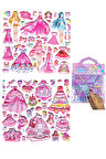 Sticker Kabartmalı Çantalı iki Sayfalı Sticker Seti (HQK012) - 21x17 cm- Fuşya Kız Giydirme