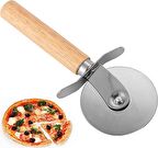  Ahşap Saplı Çelik Bıçaklı Lüx Pizza Kesici Pizza Hamur Dilimleyici Kesici Büyük Boy