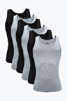 Erkek Siyah Gri 6 Lı Paket %100 Pamuk Ribana Atlet 6m034-e