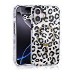 iPhone 16 Kılıf Magsafe Şarj Özellikli Desenli Leopar Jago Kapak