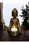 Alev Efektli Titreyen Led Mumlu Budha Modern Dekoratif Mumluk Şamdan Bronz