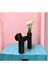 Sevimli Kedi Vazo Özel Tasarım Dekoratif Vazo Biyoplastik Siyah