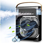 Mini Hava Soğutucu, Taşınabilir Hortumsuz Portatif Klima, Mobil Sulu Klima, 3 Rüzgar Hızı, 3 Sis Modu, Taşınabilir Buzlu Vantilatör 5 Sprey Delikli ile Renkli LED Işıklı Siyah Renk