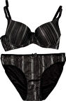 Kadın Sütyen Takımı Siyah Yaldızlı Çizgili Yarım Destekli