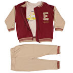 Erkek Çocuk Bordo Bej E Nakışlı Kolej Hırkalı 3'Lü Takım