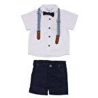 Erkek Çocuk Beyaz Gömlekli Lacivert Şortlu Papyonlu Takım