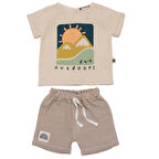 Erkek Bebek Ekru Bej Güneş Fun Outdoors Yazılı 2'li Takım