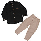 Erkek Çocuk Siyah Bej Hakim Yaka Gömlekli 2'li Takım