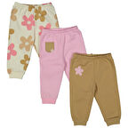 Kız Bebek Kahve Pembe Papatya Desenli 3'lü Tek Alt