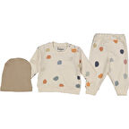 Erkek Bebek Ekru Renkli Puanlı Bereli 3'li Takım