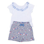 Kız Bebek Beyaz Laci Çiçek Desenli Yakası Fırfırlı Şortlu 2'li Takım