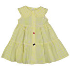 Kız Çocuk Sarı Kareli Gofre Elbise
