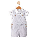 Erkek Bebek Beyaz Gri Salopetli Badminton Desenli Gömlekli Takım