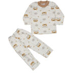 Erkek Çocuk Beyaz Kahve Yıldızlı Ayılı Desenli 2'li Pijama Takımı