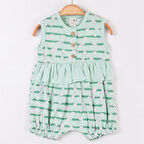 Kız Bebek Yeşil Çiçekli Çizgili Fırfırlı Tulum