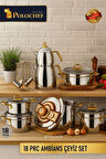 Polochef Ambians Serisi Gold 18 Parça Çelik Çeyiz Seti – 304 Paslanmaz Çelik, İndüksiyon Uyumlu