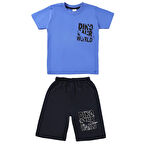 Erkek Çocuk Mavi Siyah Dinolu Desenli Kaprili 2'li Takım