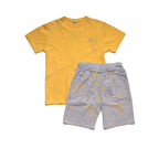 Erkek Çocuk Sarı Palmiye Baskılı Gri Şortlu 2'li Takım
