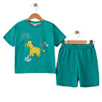 Erkek Bebek Yeşil Zürafa Nakışlı Şortlu 2'li Takım