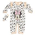 Kız Bebek Ekru Bej Mikili Leopar Desenli Bandanalı Tulum