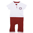 Erkek Bebek Beyaz Bordo Polo Yakalı Çıt Çıtlı Tulum