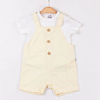 Erkek Bebek Sarı Müslin Düğmeli Salopet Takım