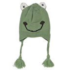 Erkek Çocuk Açık Yeşil Kurbağa Oynar Gözlü Triko Bere 1-4 Yaş