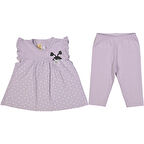 Kız Bebek Lila Kalpli Desenli Taytlı 2'li Takım