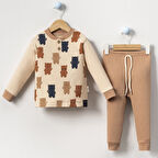 Erkek Bebek Bej  Ayıcık Desenli 2'li Takım