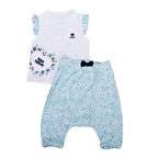 Kız Bebek Beyaz Su Yeşili Kalp Baskılı Yaprak Desenli 2' li Takım