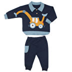 Erkek Bebek Lacivert Sarı Kepçe Desenli Yakalı 2'li Takım
